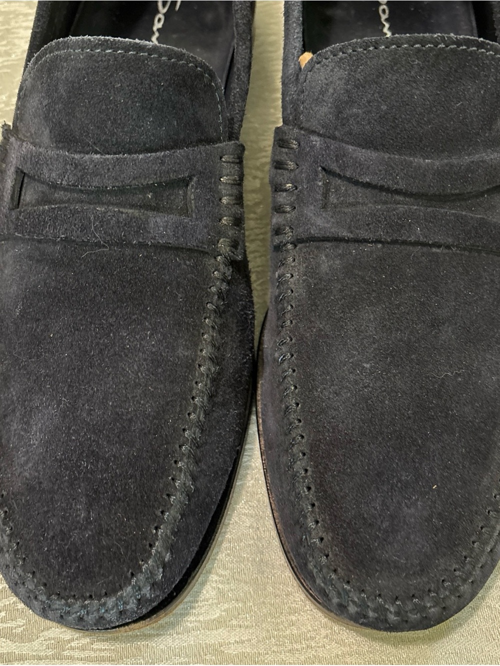 Santoni Men's Dark Navy Suede Penny Loafers Sz 10D - Picture 3 of 14